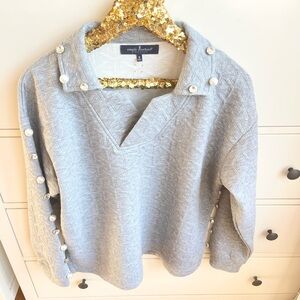 Simply Southern Quilted Pullover Top Gray Pearl Rhinestone Button Detail